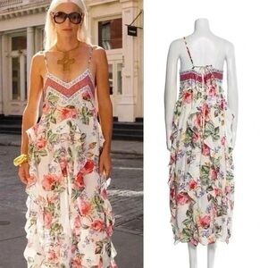 Alix of Bohemia Filipa Rosa Wildflower Dress M Cotton Ruffle Boho Resort Luxury